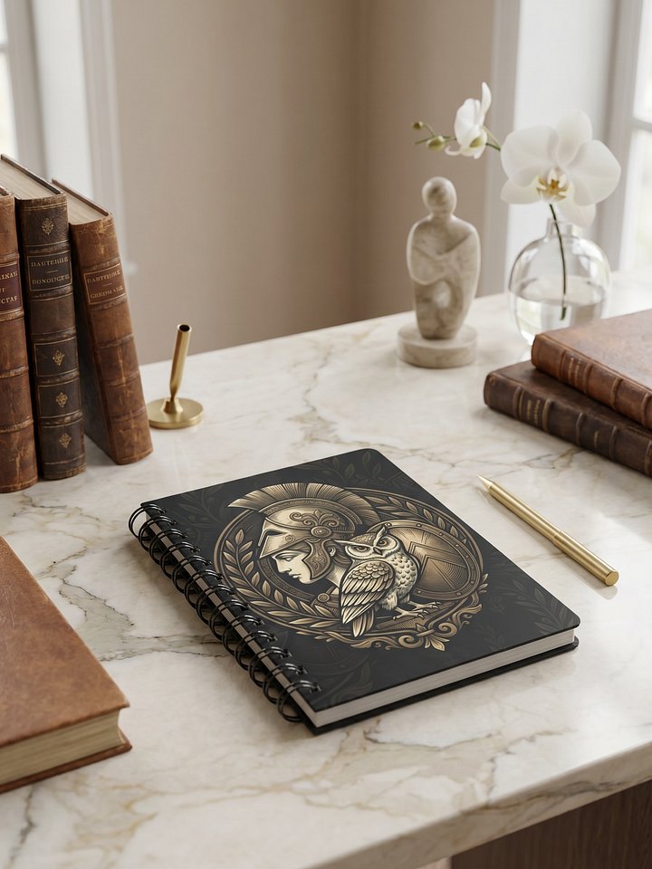 Athena Notebook – Greek Mythology Spiral Journal with Owl & Warrior Design product image (2)