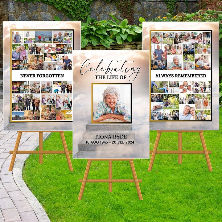 Stairs To Heaven Funeral Photo Collage Sign Set Canva Template product image (2)