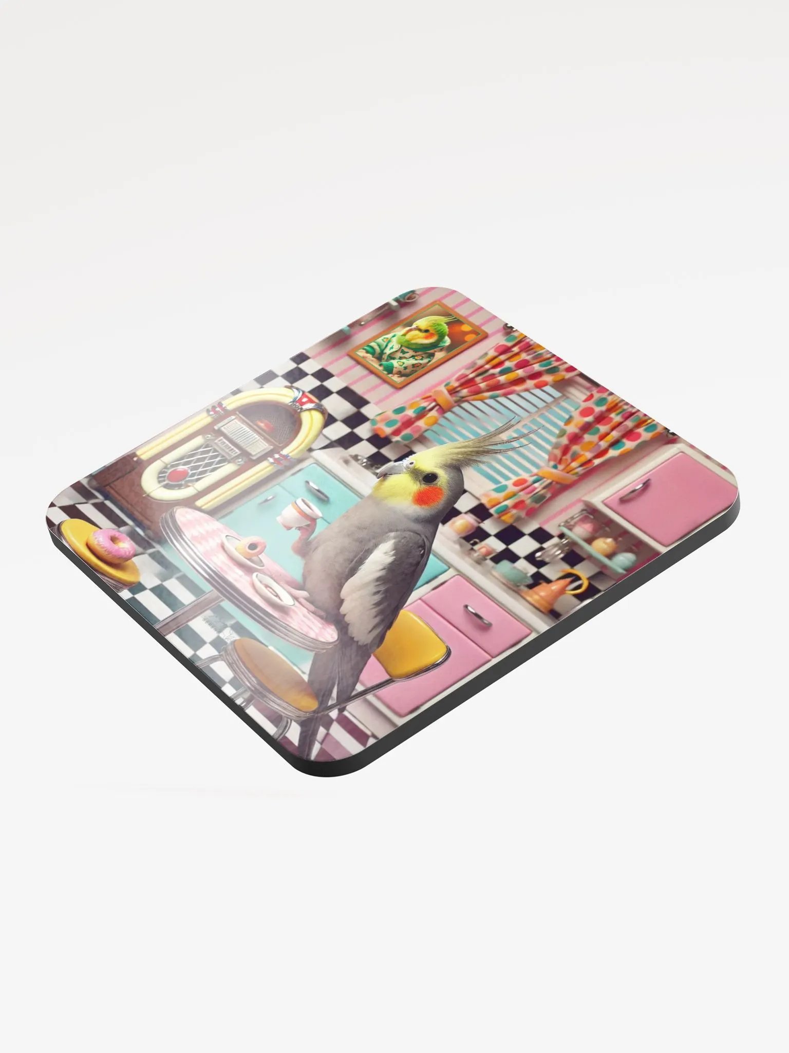 Perch & Sip – Glossed Cork Coaster with Parakeet Art 6 product image (3)