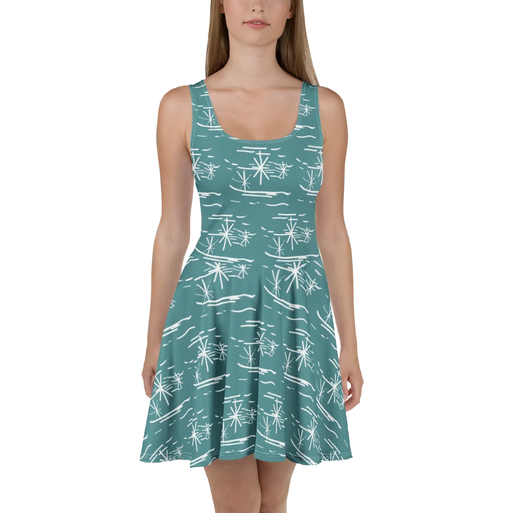 1950s Ocean Starry Teal All-Over Skater Dress product image (2)