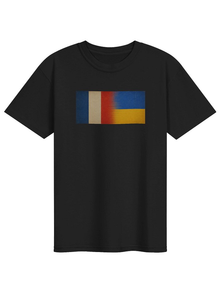Man Comfort T-shirt Support Ukraine-France Flags, black product image (1)