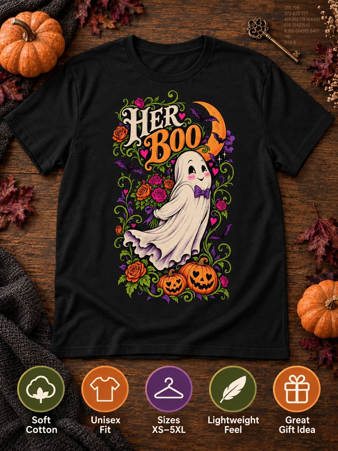 Couples Halloween T-Shirt – Her Boo Ghost product image (3)