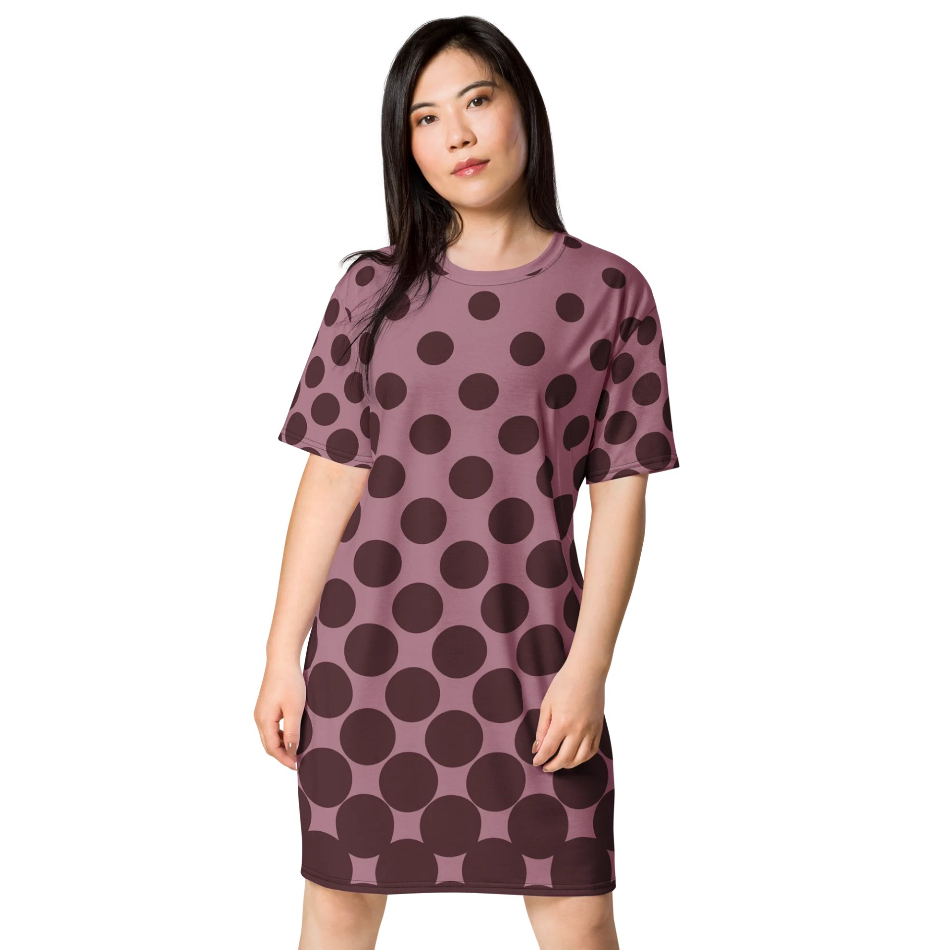 Trendy Oversized T-Shirt Dress with Exclusive Purple Polka Dot Design - TDSMUSIC.com product image (1)