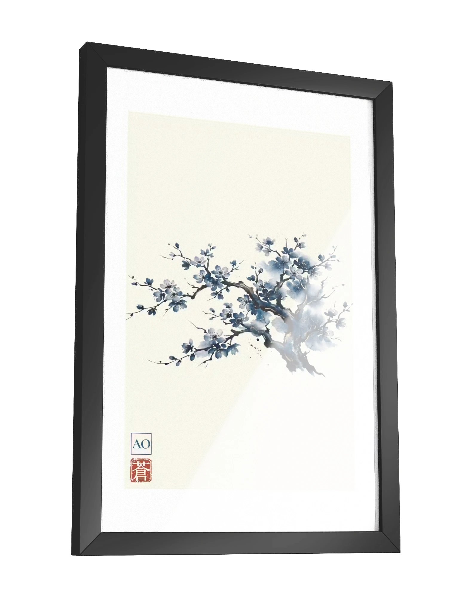Japanese Ink Art Print | Indigo Sakura No.05 | Framed Wall Art - AO Japan Blue product image (3)