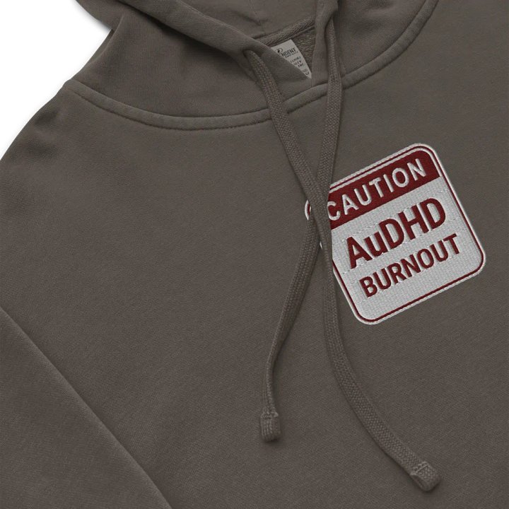 CAUTION: AuDHD BURNOUT embroidered pigment hoodie (maroon design) product image (1)