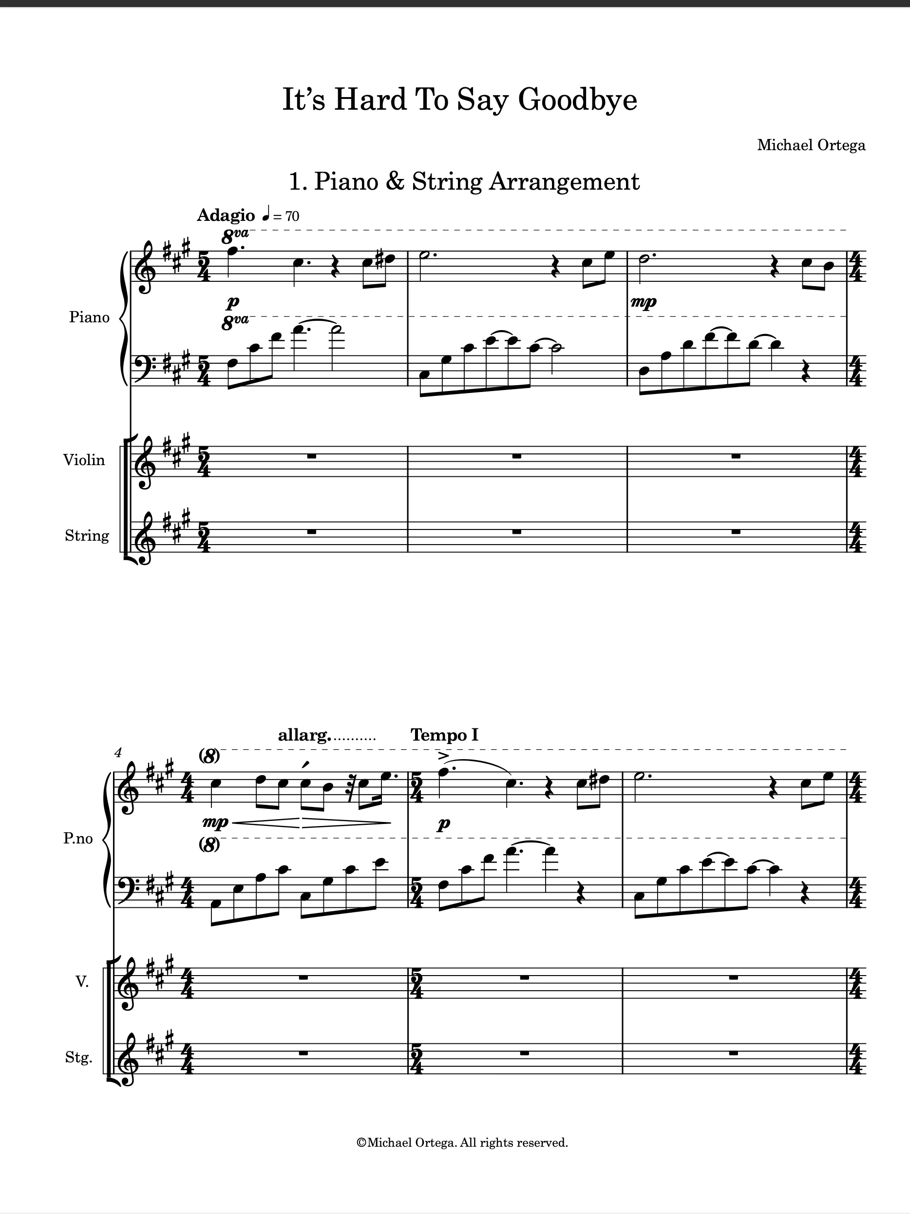 It's Hard To Say Goodbye - Piano & String Score (Original Arrangement) product image (2)