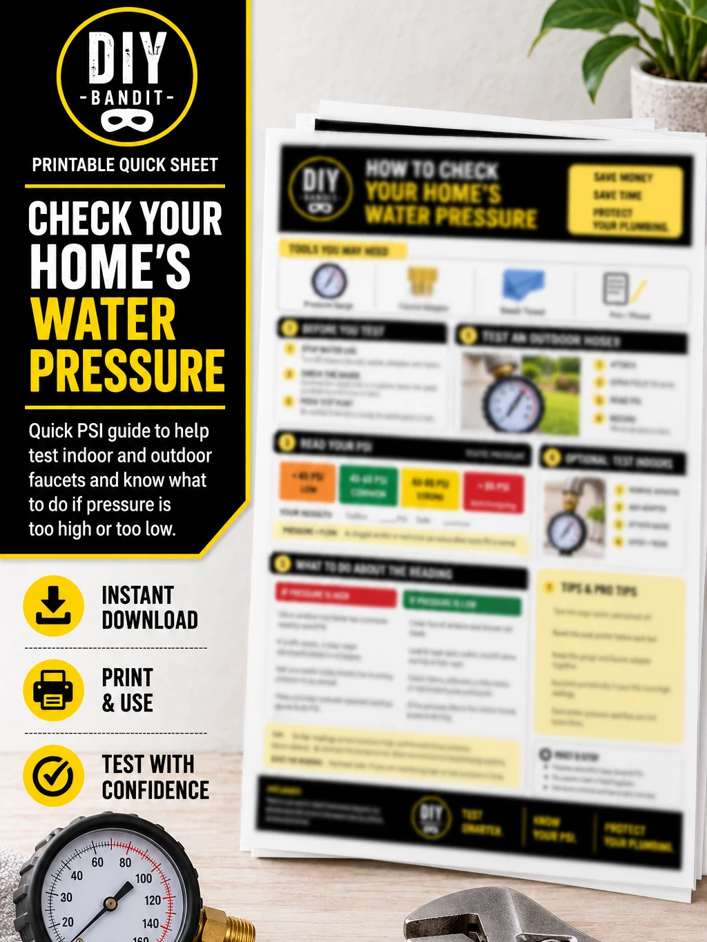 Home Water Pressure Quick Check | Printable PSI Guide product image (1)