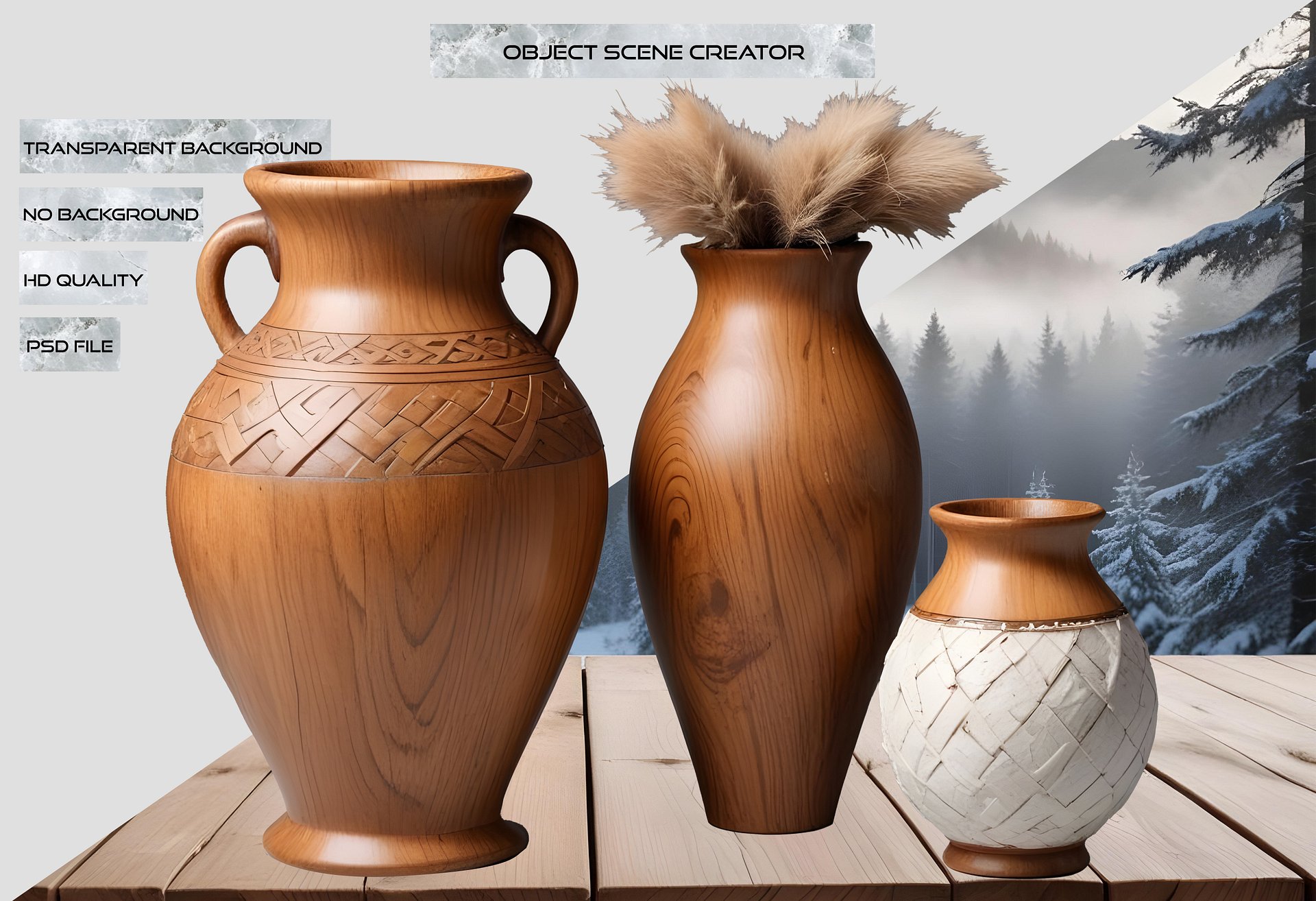 Scandinavian Nest – Winter decor Cozy Vases Set PNG product image (2)