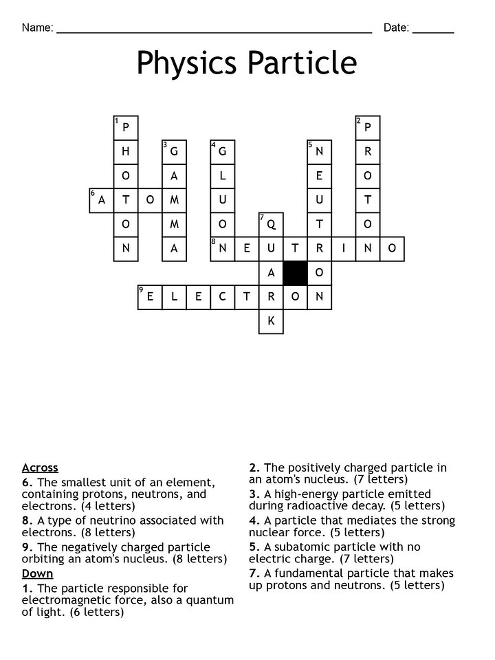 Printable Physics Particle Crossword Puzzle – Subatomic Vocabulary Fun! product image (2)