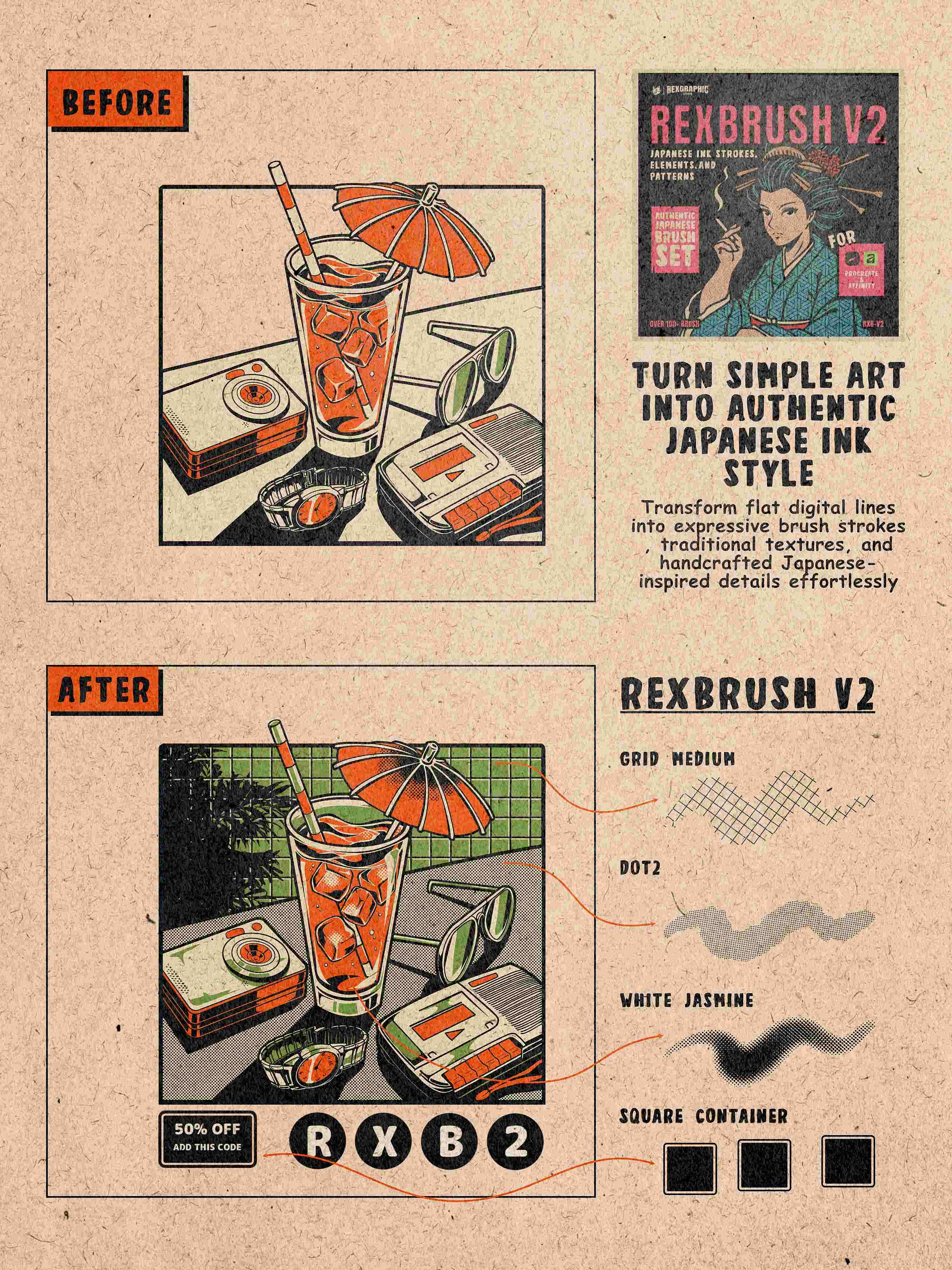 REX BRUSH V2 - Japanese Brush, Elements & Patterns (Procreate & Affinity) product image (5)