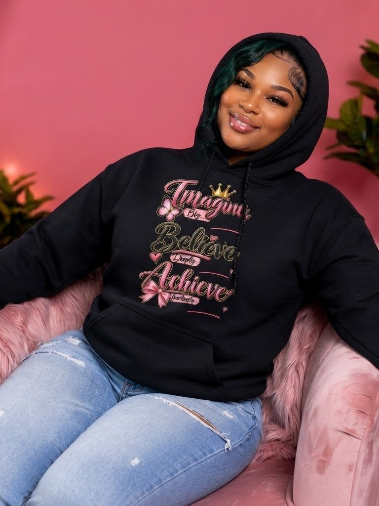 Imagine Believe Achieve Glitter Hoodie product image (1)
