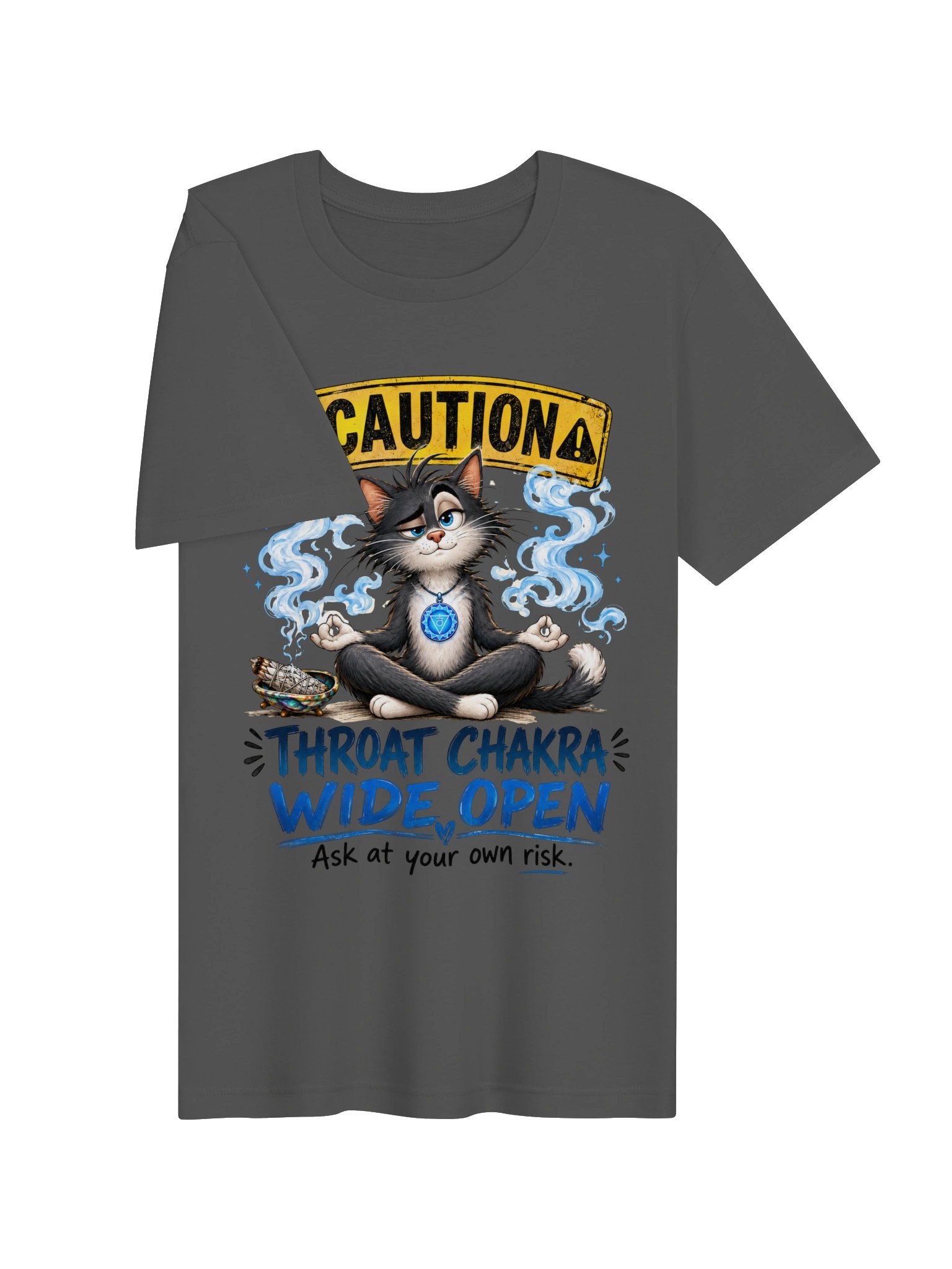 Caution: Throat Chakra Wide Open Meditation Cat Shirt product image (3)