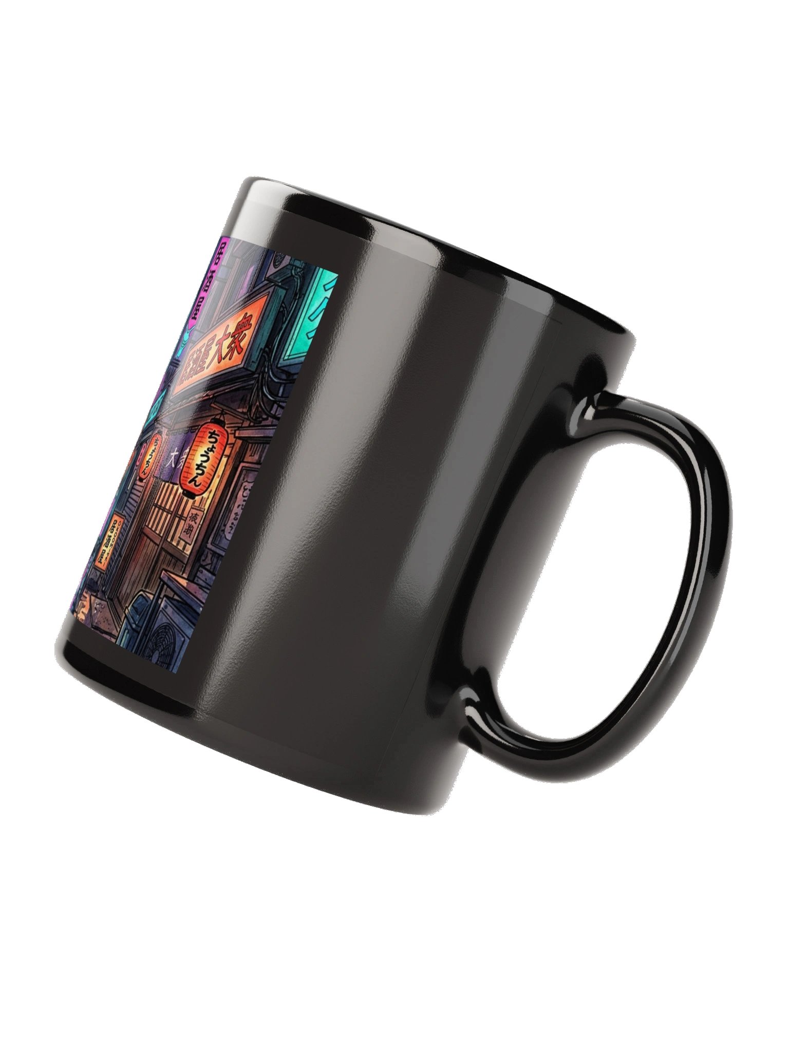 Tokyo Neon Night Retro Cyberpunk Black Glossy Mug product image (8)