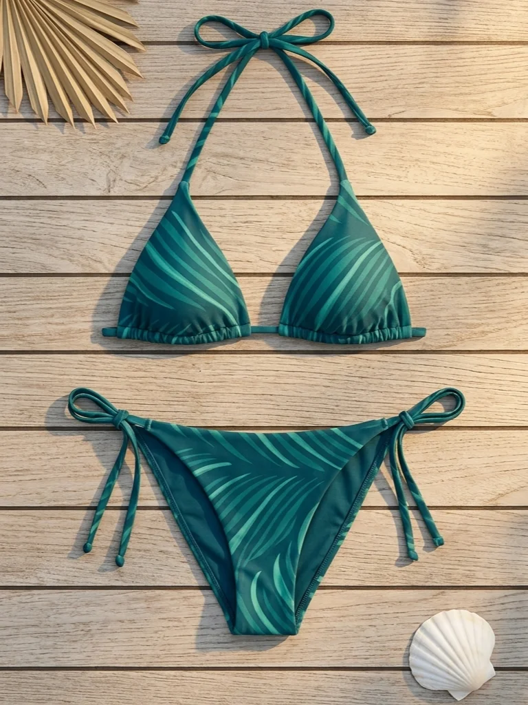 Teal Wave Abstract String Bikini product image (5)