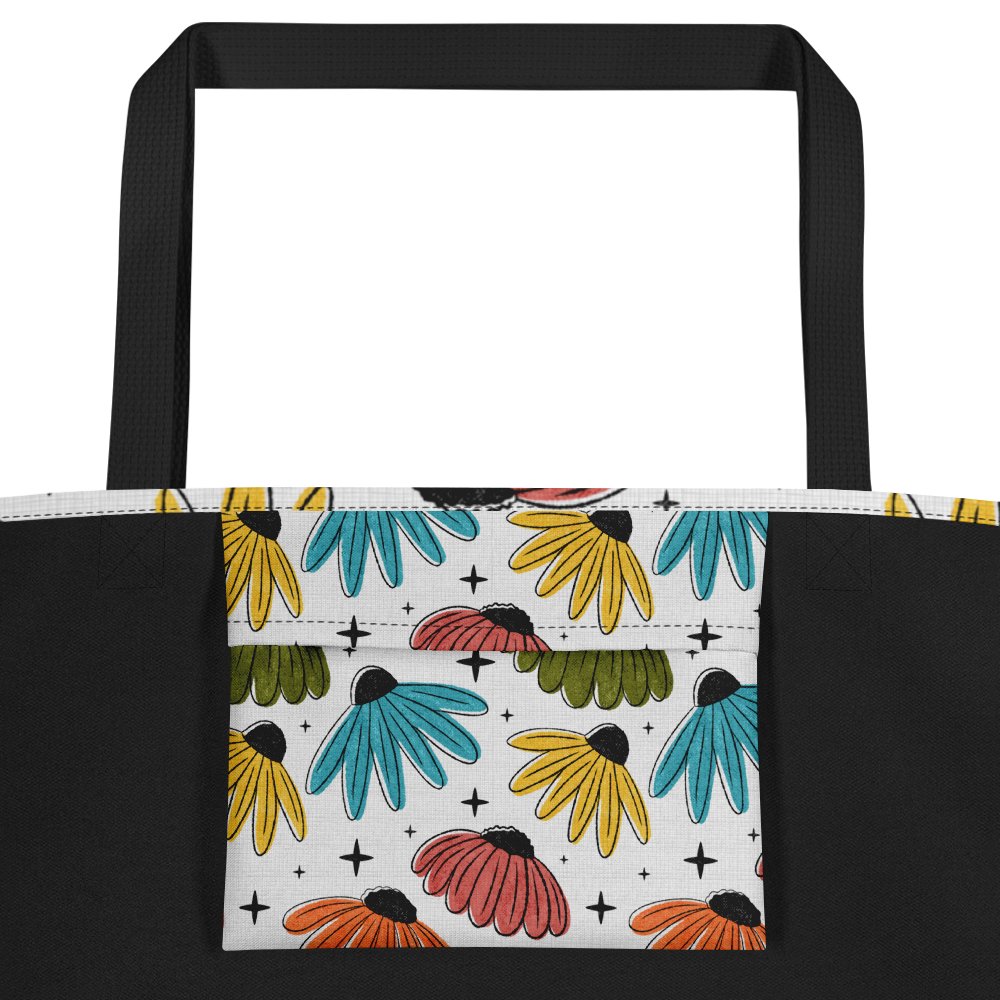 Retro Halftone Coneflowers Large Tote Bag product image (2)