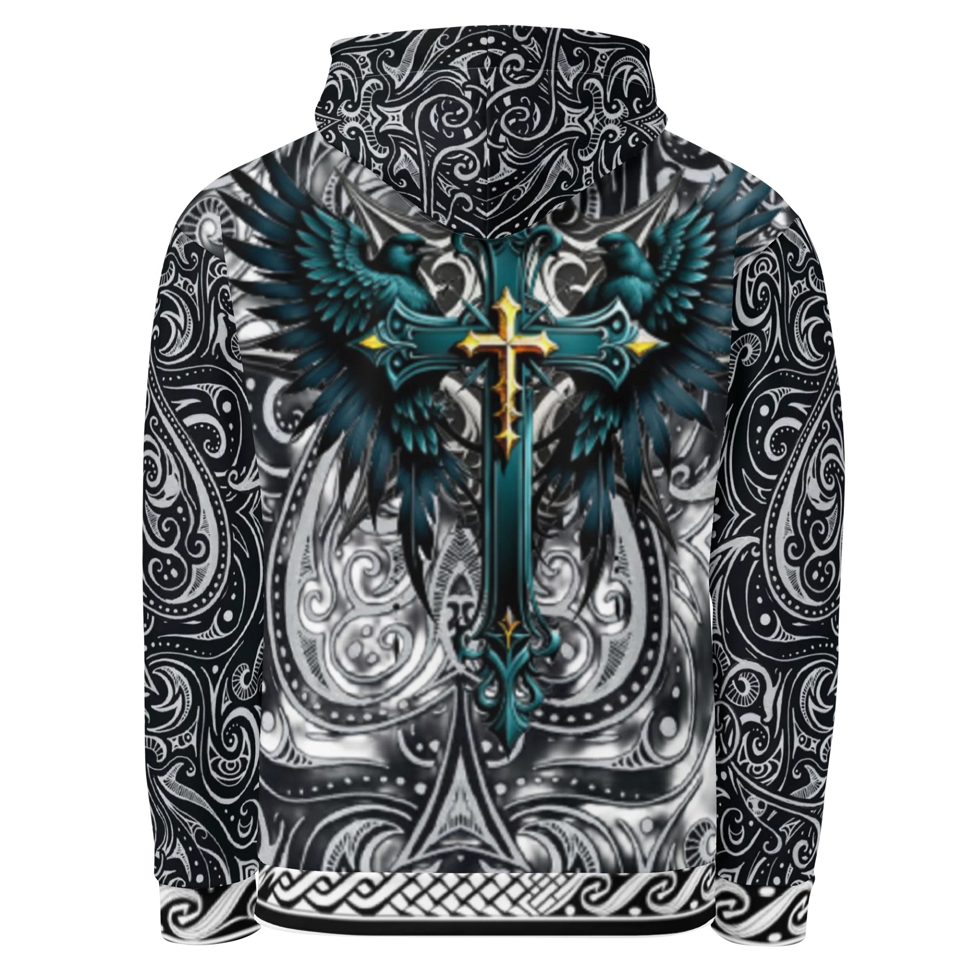 Raven Wings Cross Hoodie – Ornate Gothic Pattern product image (3)