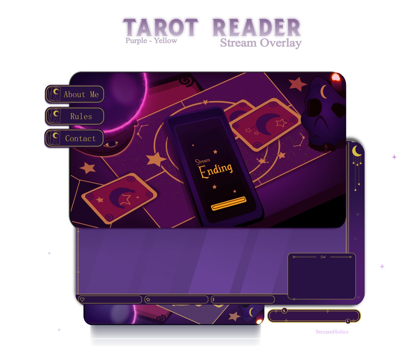 Tarot Card Stream Overlay Pack, Cosy Tarot Overlay Pack, Witch Stream Overlay Pack, Witch Animated Overlay Pack, Starting Soon, Offline, Brb product image (1)