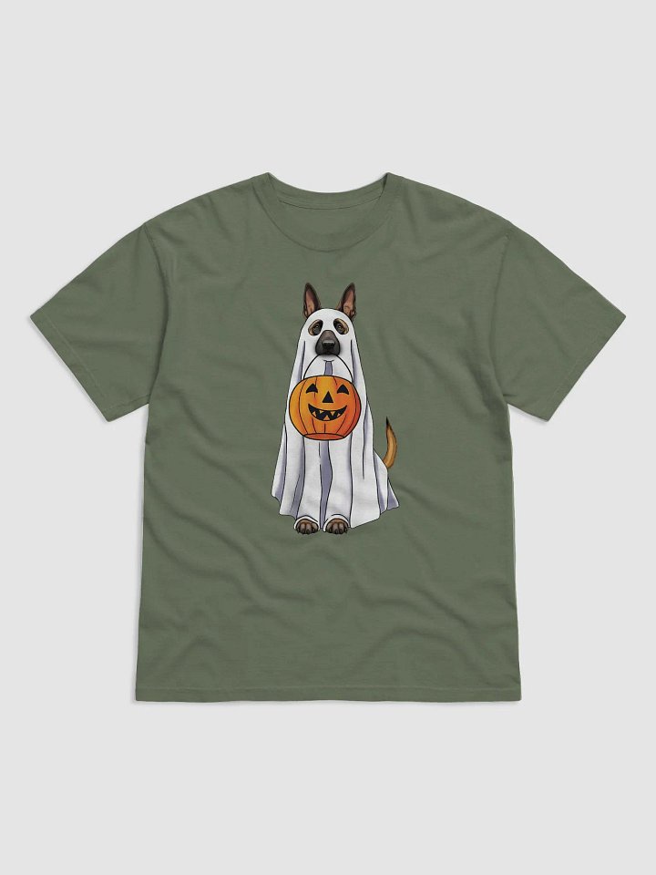 Belgian Malinois Halloween Tee | Funny Fall and Halloween Malinois Wearing a Ghost Costume with Pumpkin Basket product image (1)