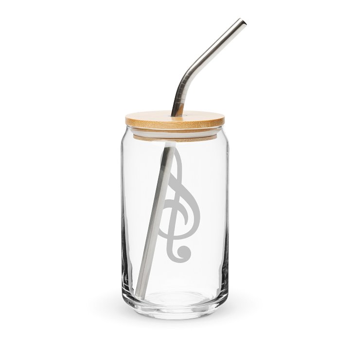 Treble Clef Glass Can with Bamboo Lid | "We're in for Some Treble" Iced Coffee Cup product image (2)