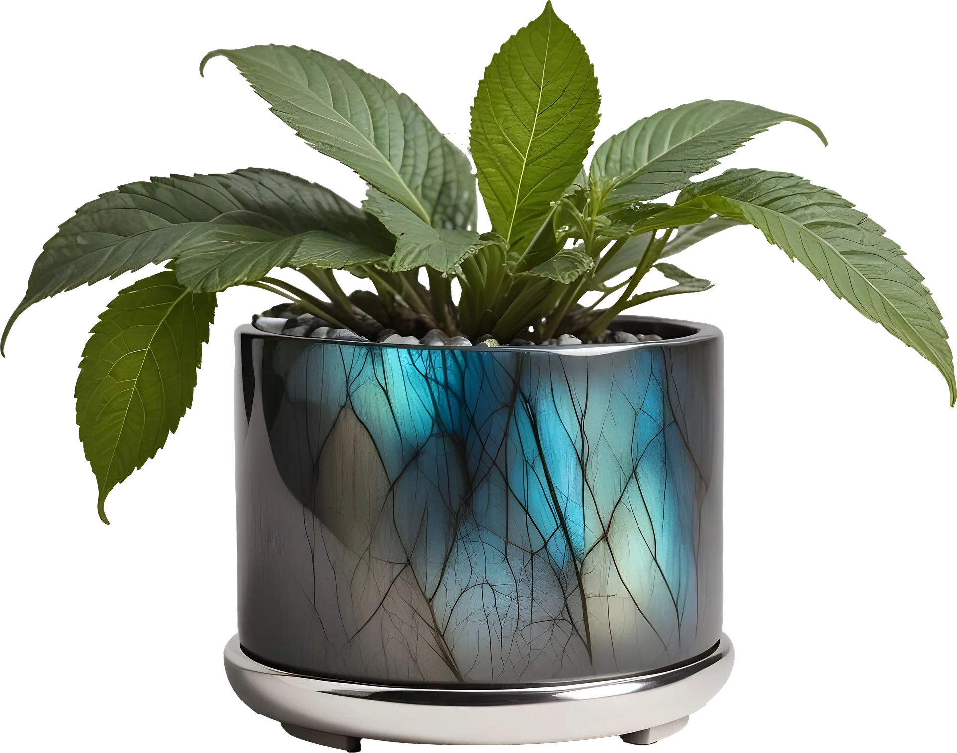 Stellar Luxe – Labradorite & White Marble Planter PNG product image (1)