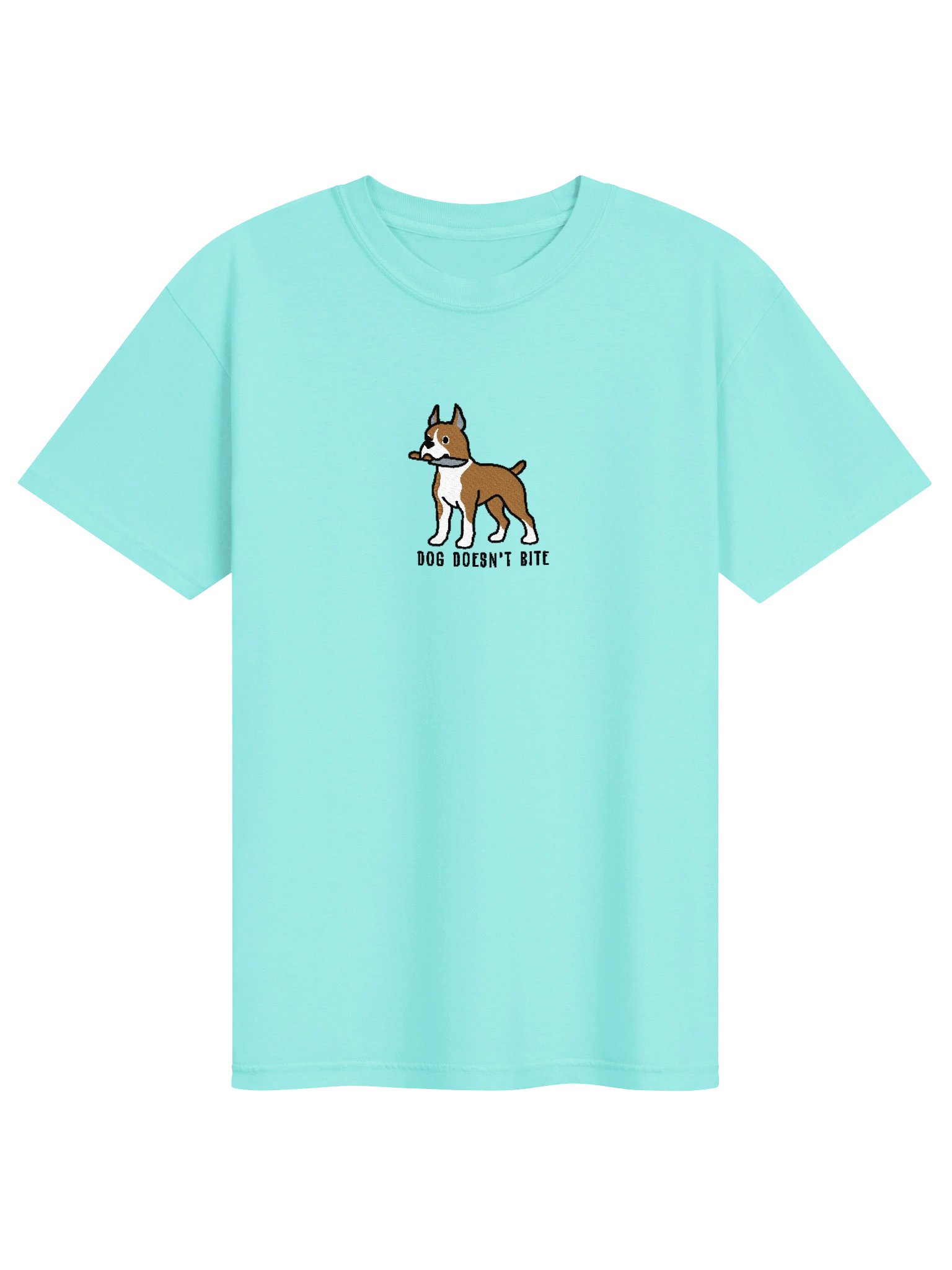 Dog Doesn't Bite Funny Chibi-Style Embroidered T-Shirt for Boxer(Tan, Cropped Ears) Owners product image (73)