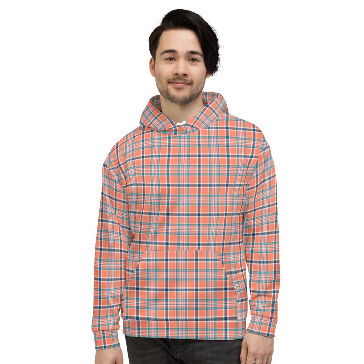 Orange Coral and Blue Plaid Hoodie product image (2)