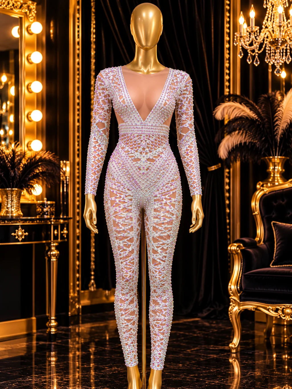 Ice White AB Rhinestone Aerial & Pole Bodysuit product image (1)