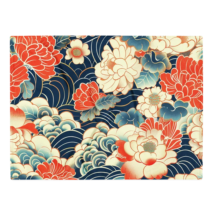 Traditional Japanese Floral Throw Blanket - Peony Wave Aesthetic Fleece product image (1)