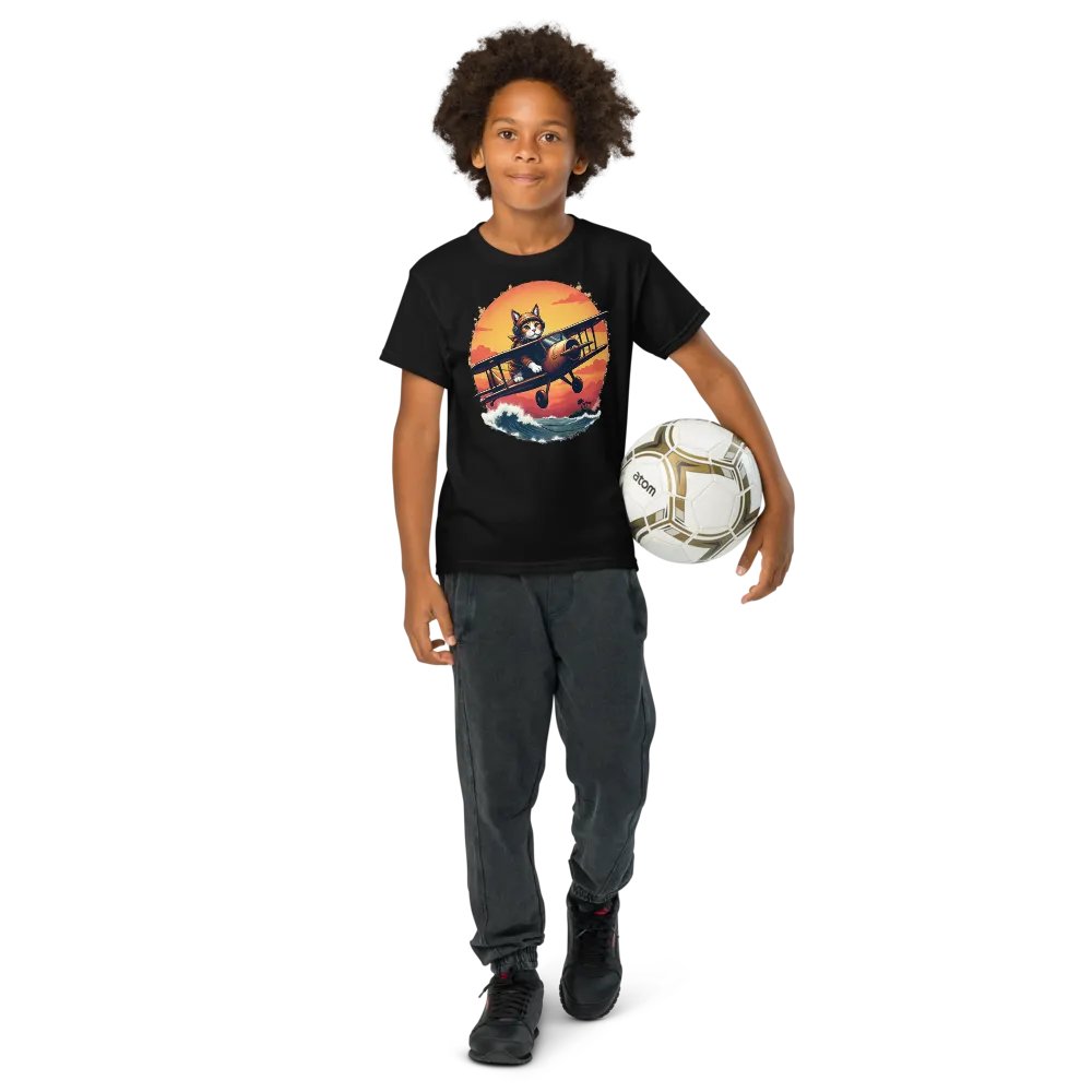 Whimsical Aviator Cat Youth Tee product image (11)