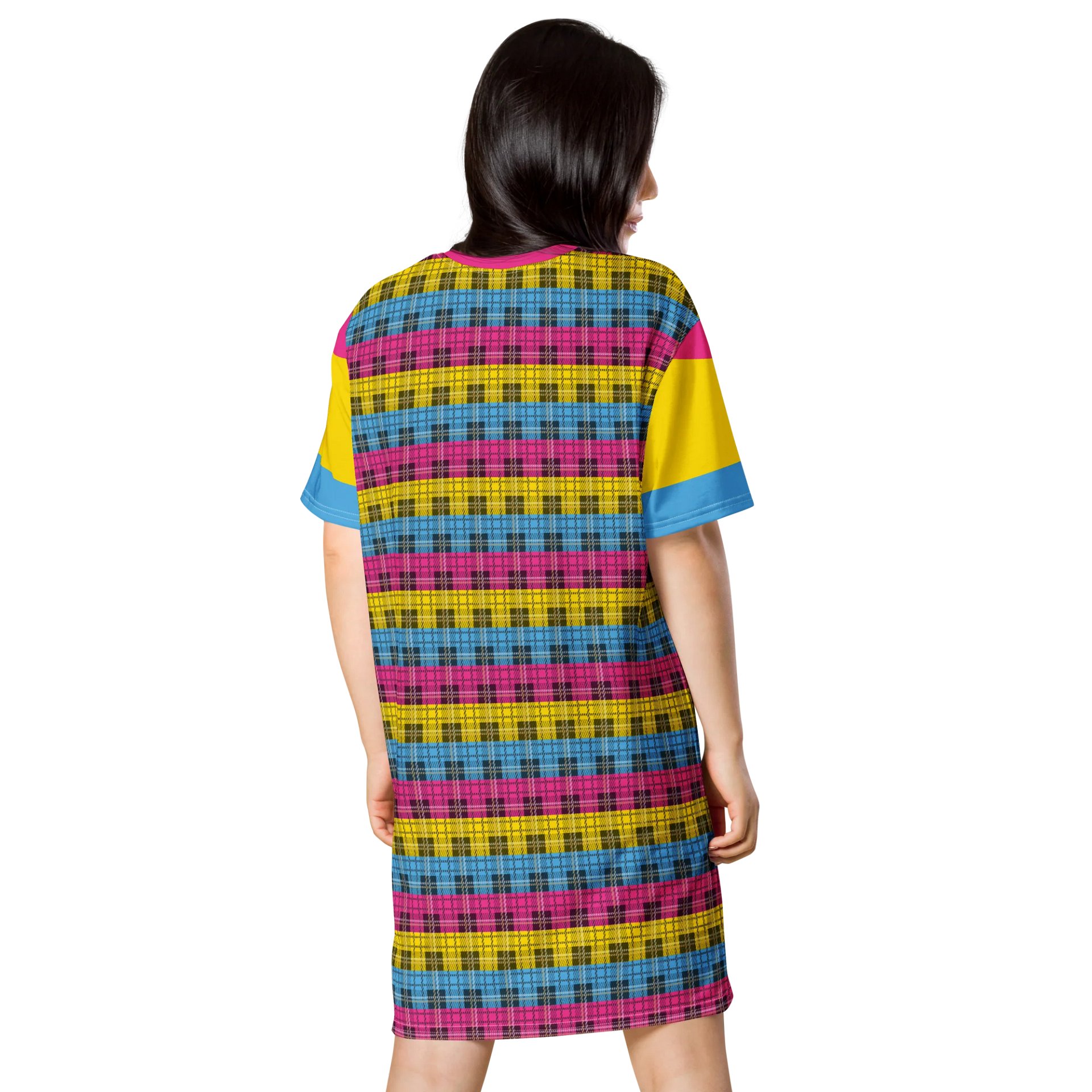 Pansexual Pride Plaid T-shirt Dress product image (2)