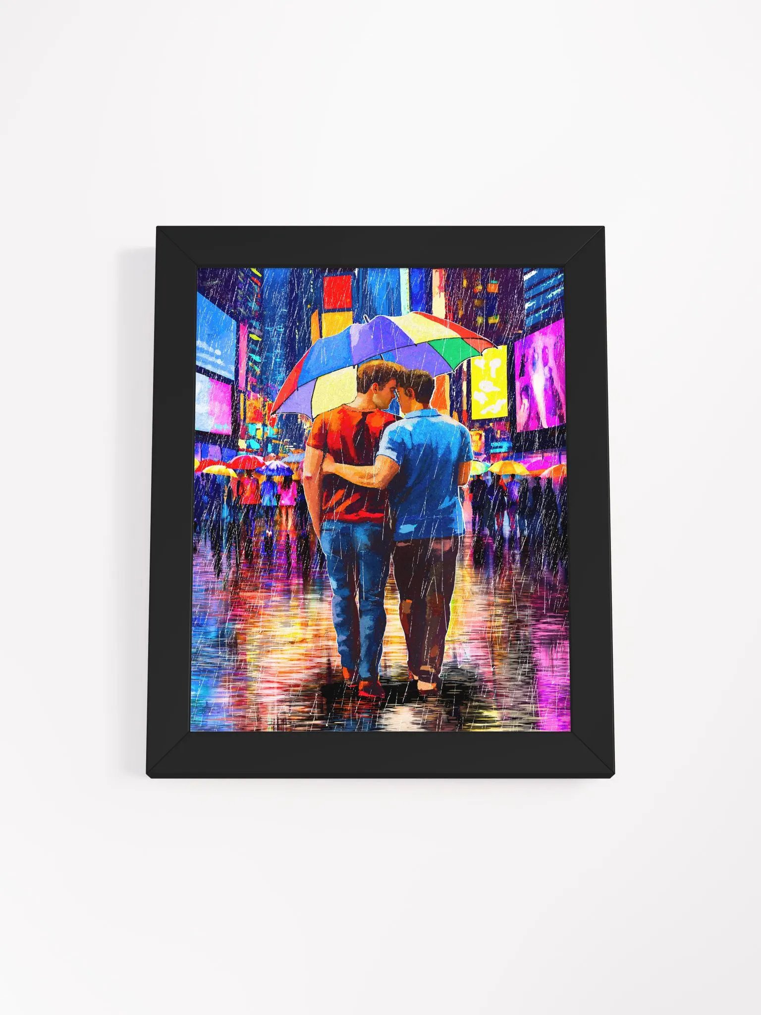 Rain In Times Square - Gay Couple Art Studio Framed Print product image (1)