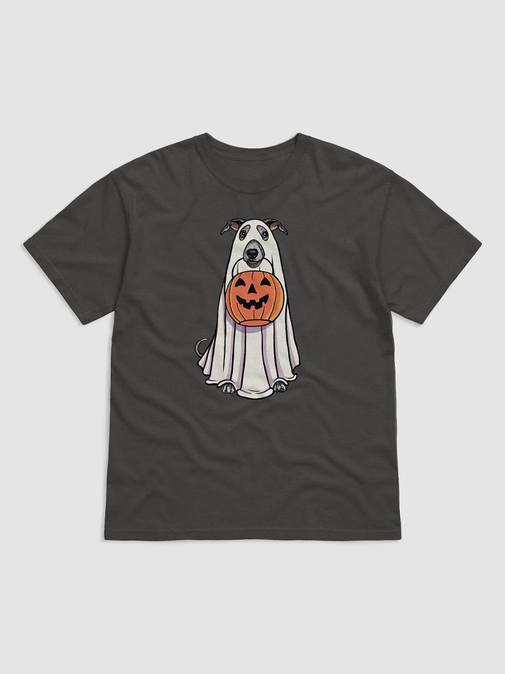 Funny Halloween Whippet T-Shirt | Funny Dog Wearing a Ghost Costume and Holding a Pumpkin Basket product image (1)