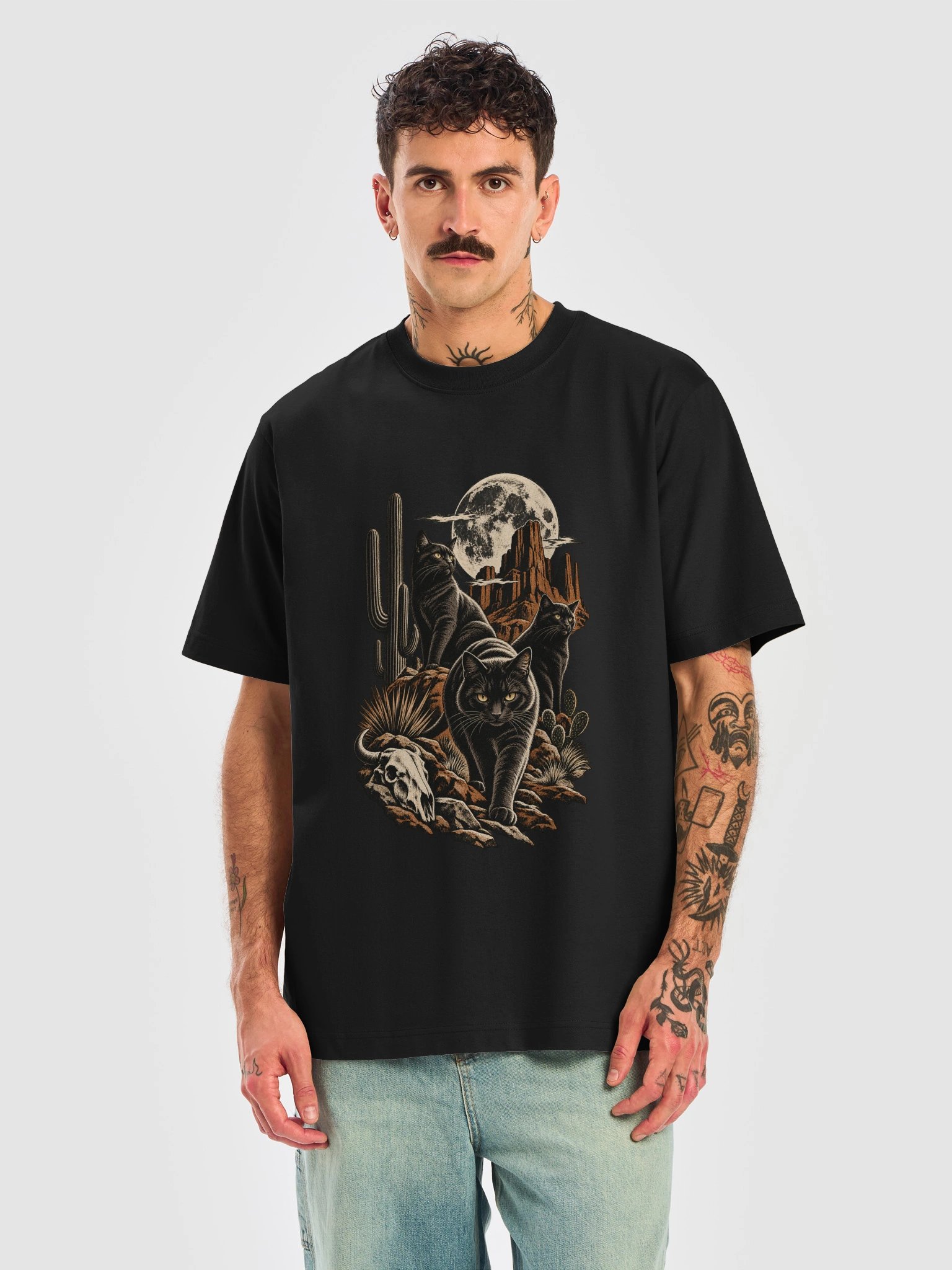 Midnight Outlaw – Western Cat Graphic Tee product image (1)
