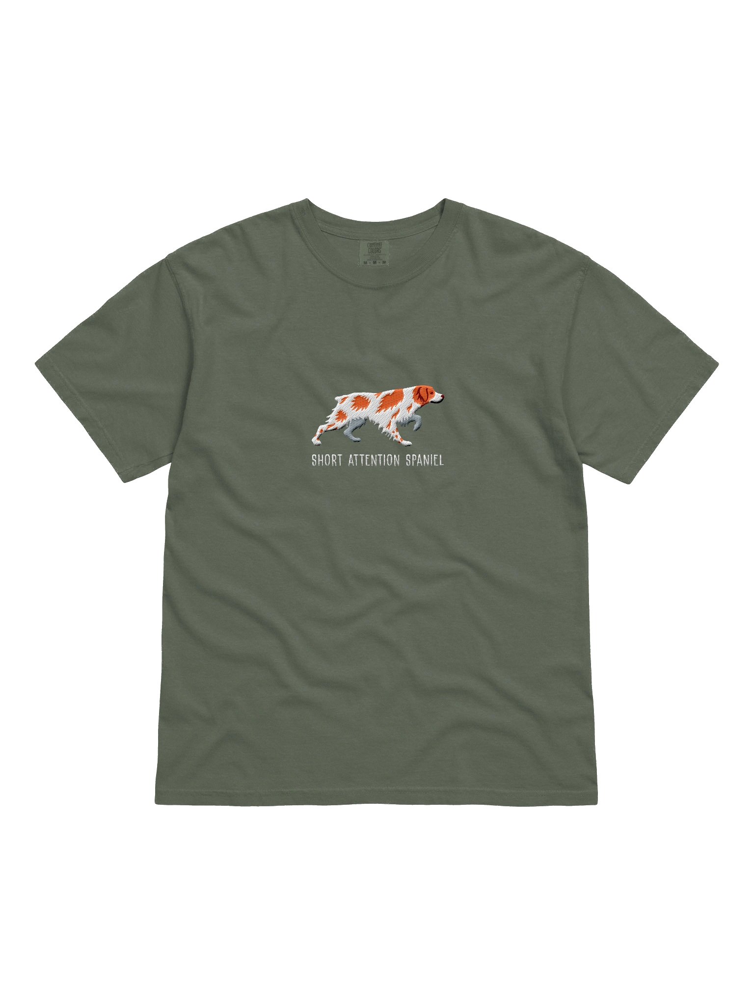 Short Attention Spaniel T-Shirt(Embroidered) of a Brittany Spaniel(Orange & White) product image (4)