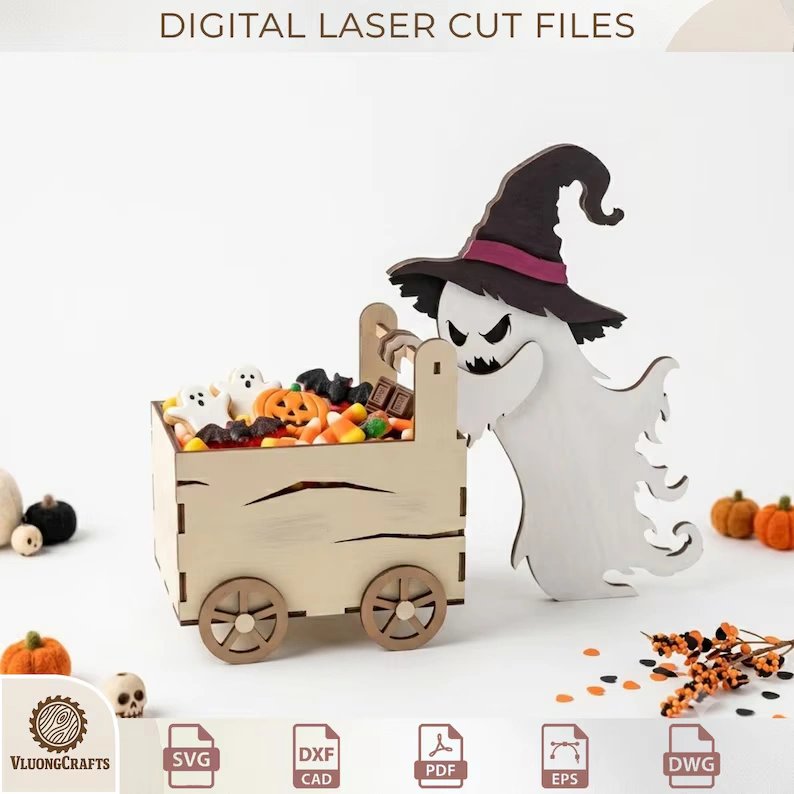 3D Halloween Candy Box SVG Bundle – Spooky Treat Cart Laser Cut Files for Glowforge & Woodworking product image (3)
