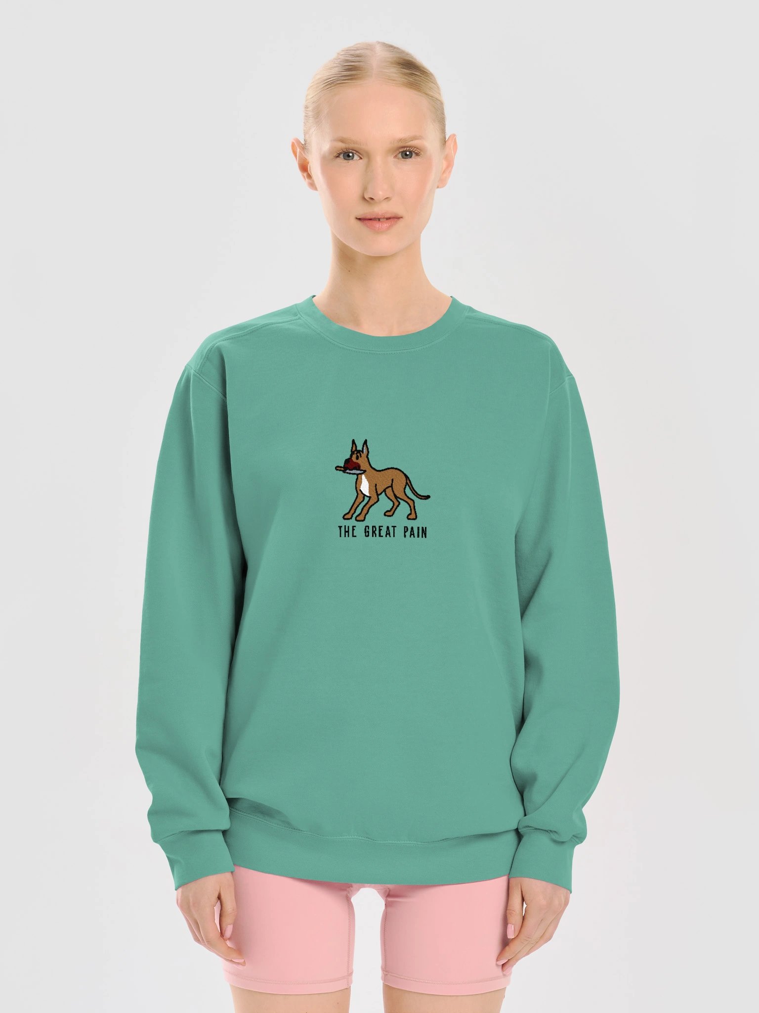 The Great Pain Funny Chibi-Style Embroidered Premium Sweatshirt for Great Dane(Tan, Cropped Ears) Owners product image (29)