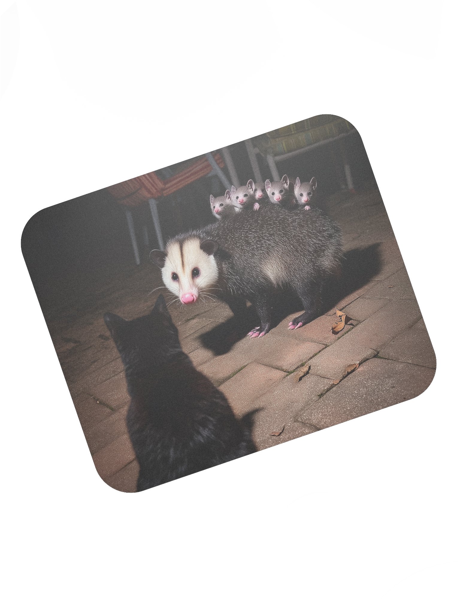 Cat meets opossum family Mouse Pad product image (7)