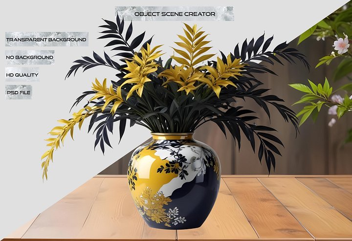 Chinese Porcelain Vase with Yellow Floral Arrangement PNG product image (2)