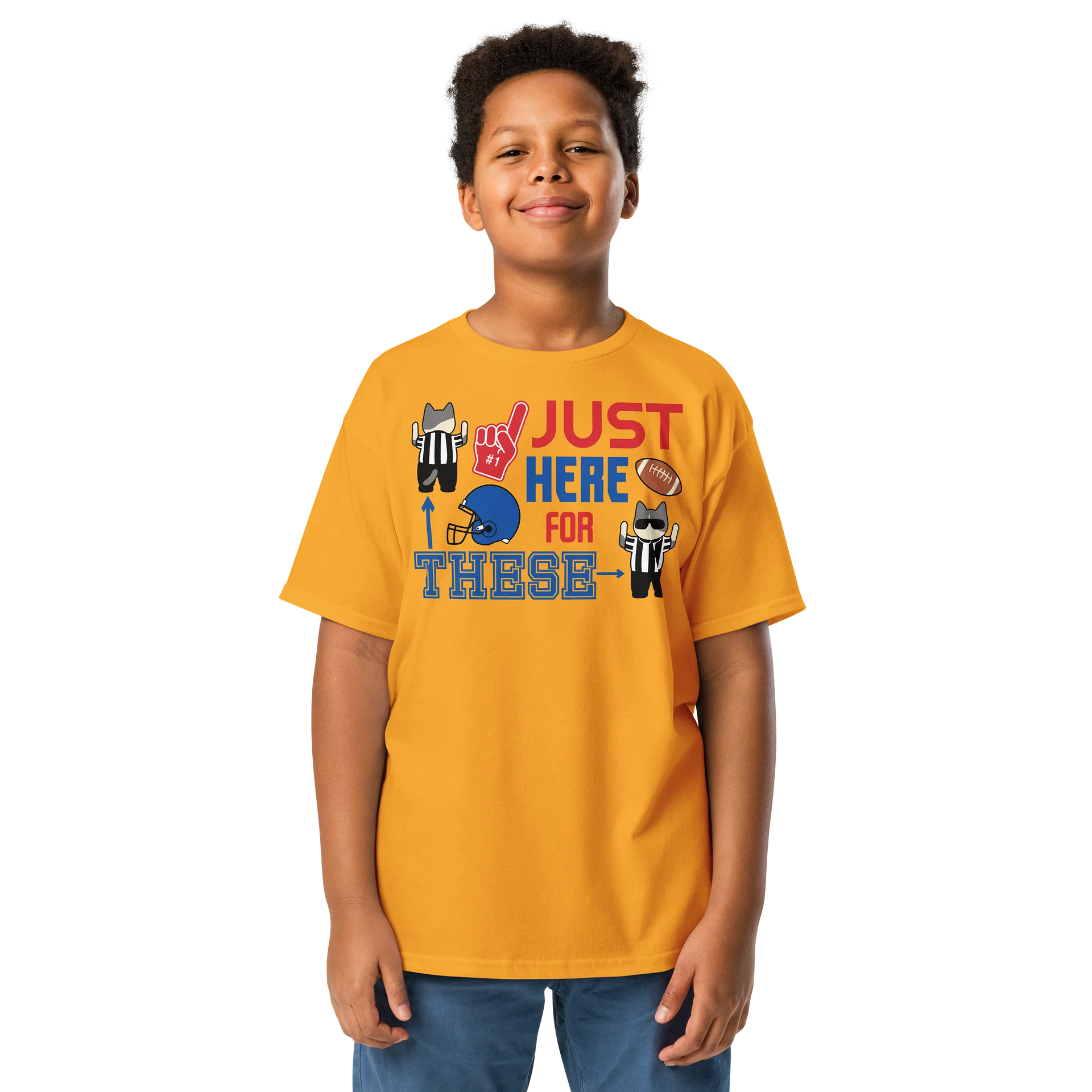 American Football Cat (JUST HERE FOR THESE - touchdown signals) - Unisex Youth Heavyweight T-shirt product image (4)