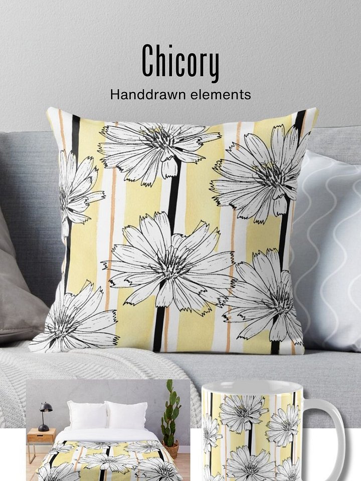 Chicory Floral Pillow - Yellow Heritage Style Pillow product image (2)