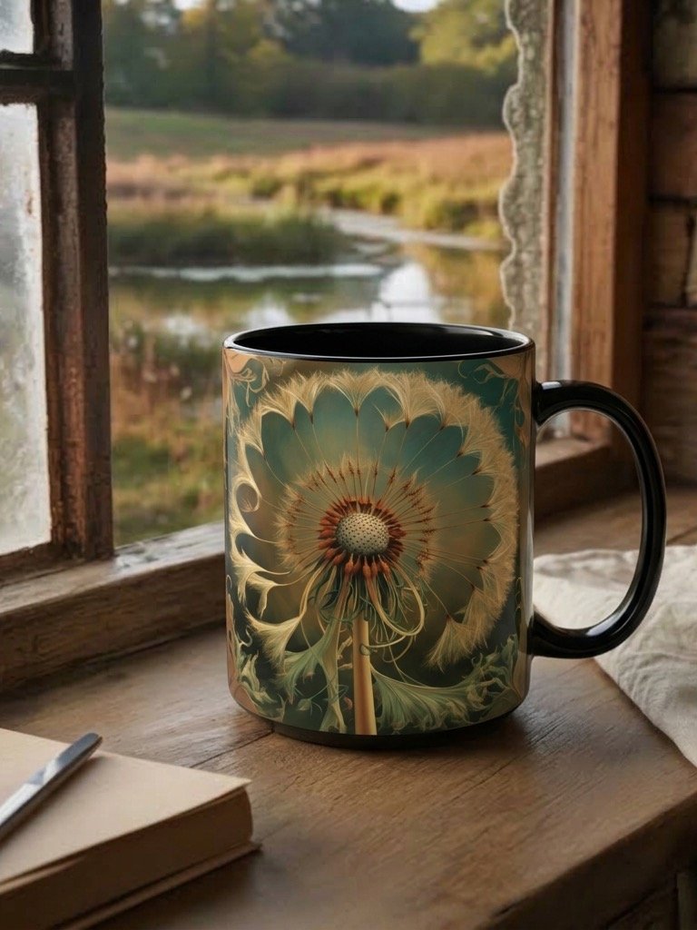 Golden Dandelion Art Nouveau Black Mug product image (1)
