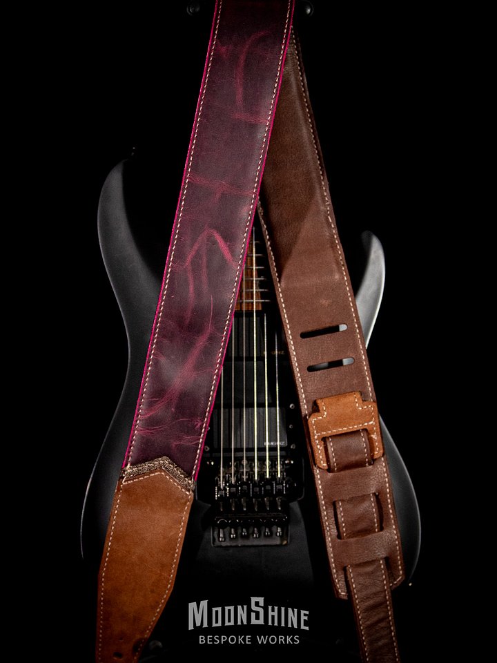 Raspberry Oil Tan Chevron Padded Guitar Strap product image (1)