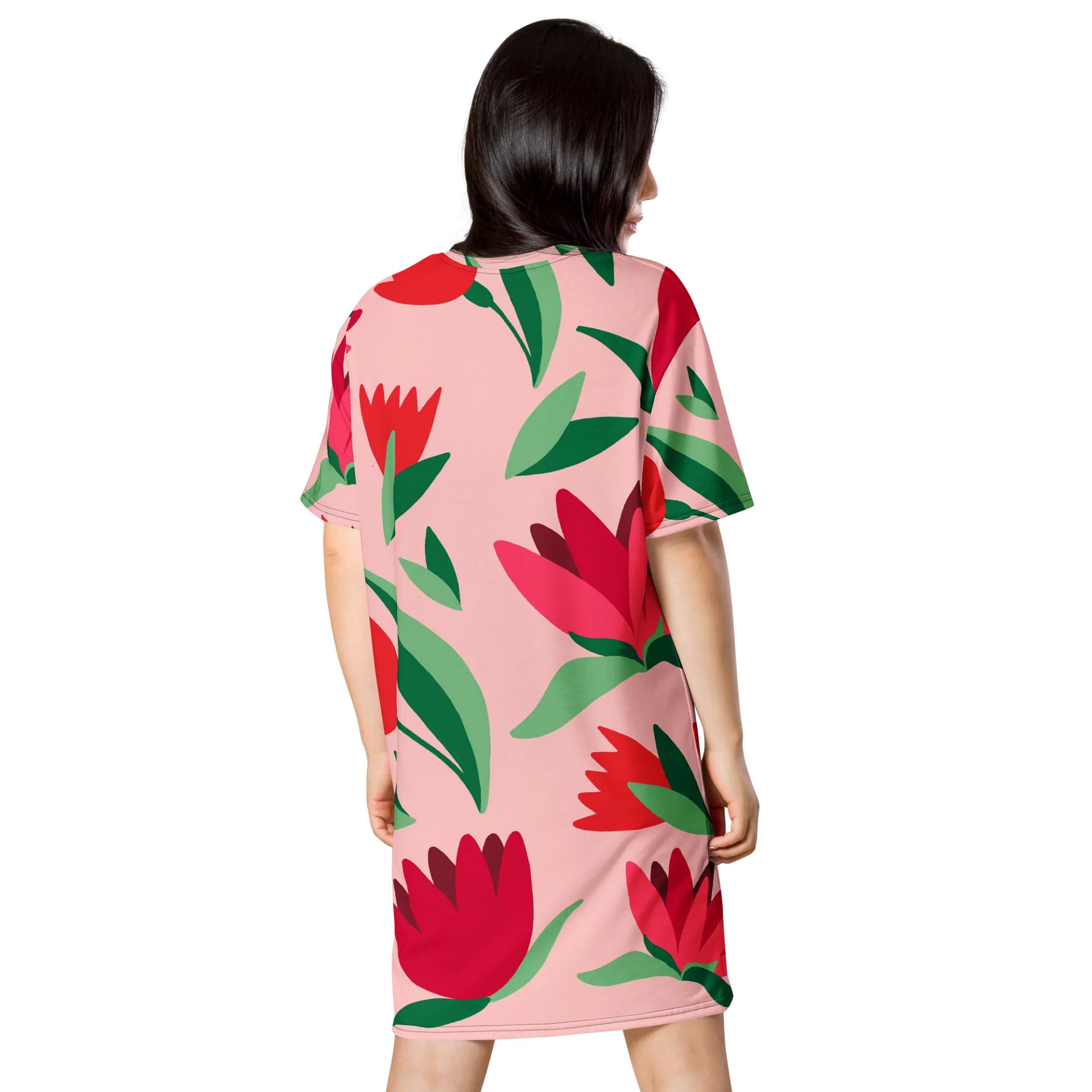 Stylish Pink Floral T-Shirt Dress - Oversized Trendy Design | TDSMUSIC.com product image (2)