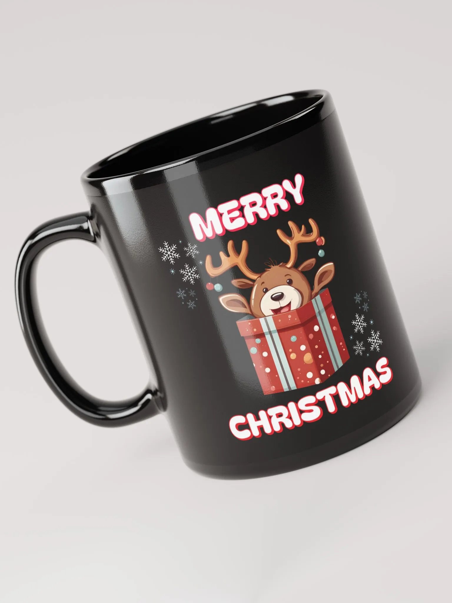 Adorable Baby Reindeer Wishing All A Merry Christmas Black Mug product image (6)