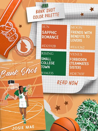 Lakeside Green Coyotes color palette!!💚🧡

 Bank Shot and Tip In by Josie Mae is available on KU, e-book, and paperback!

Tip ...