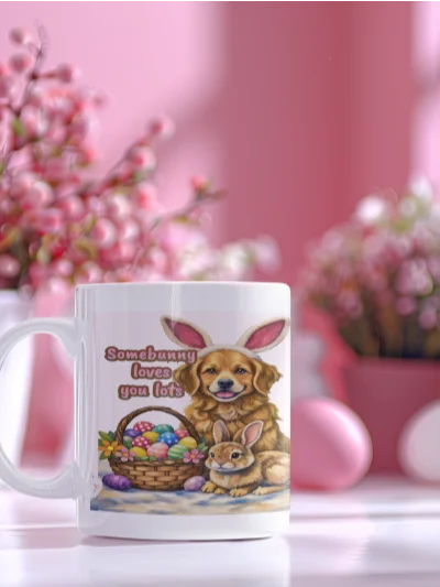 Easter Bunny & Golden Retriever Mug – Cute Easter Gift for Dog Lovers, Spring Coffee Cup with Original Illustration product image (2)