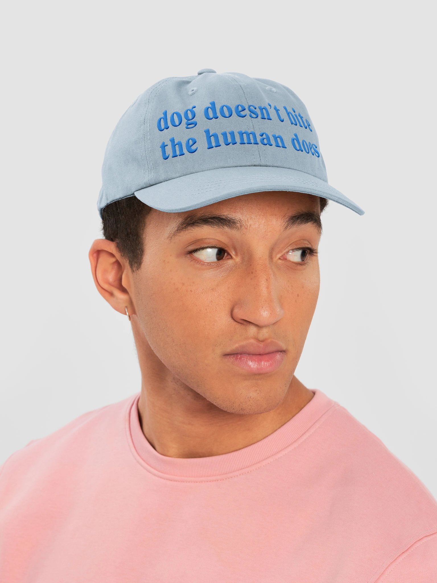 Dog Doesn't Bite. The Human Does Classic Dad Hat(Embroidered) Low Contrast(Aqua) product image (6)