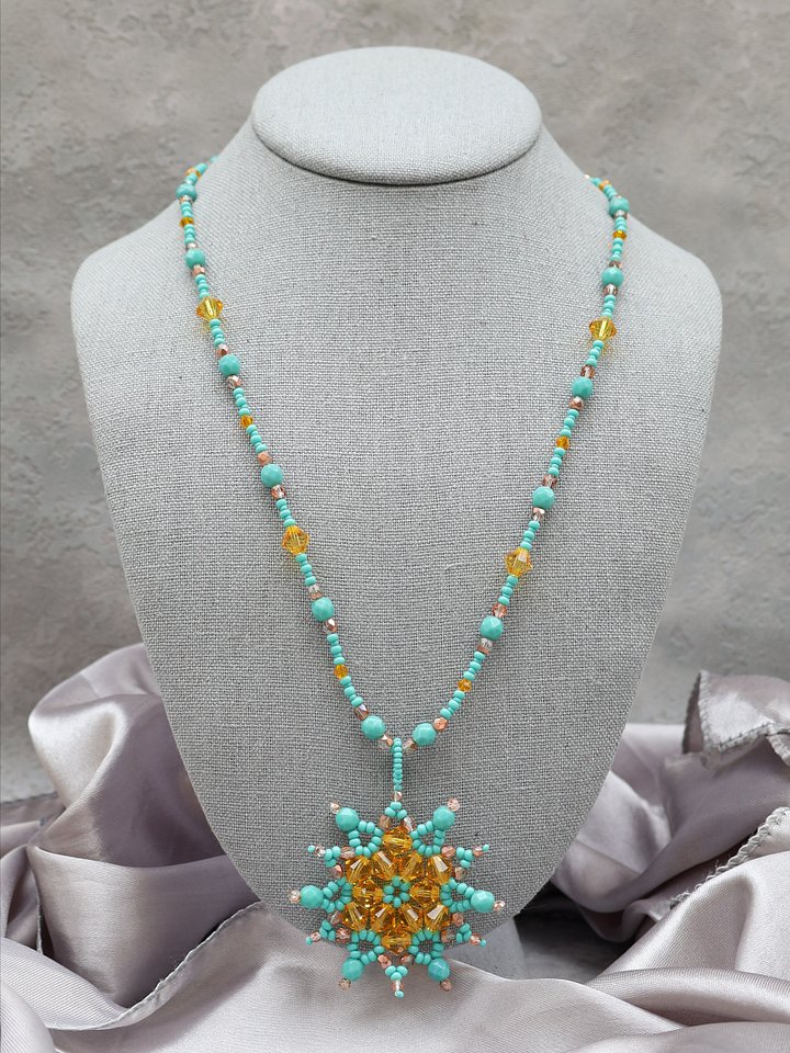 Turquoise and Yellow Swarovski Star Necklace product image (1)