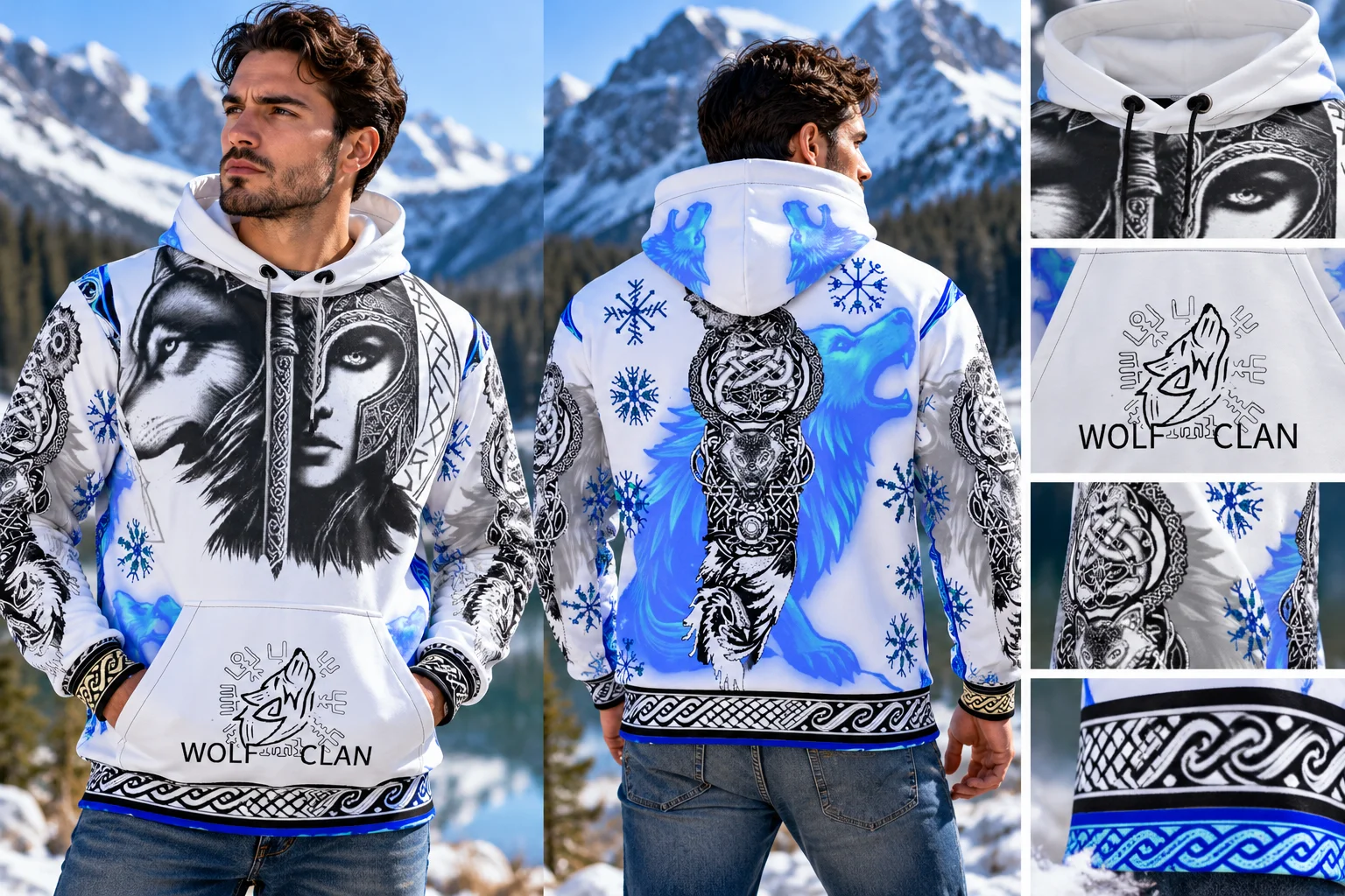 Wolf Clan Hoodie – Nordic Wolf, Celtic Trim, Blue Ice Accents product image (1)