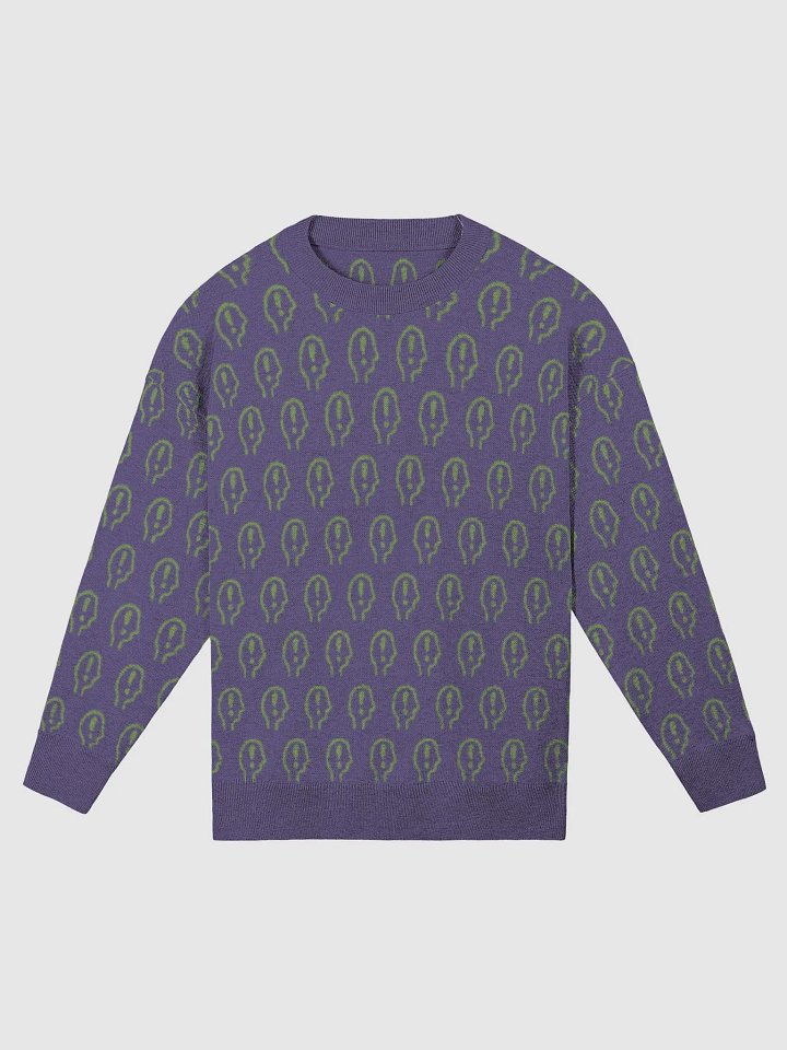 EXCLAIMING MENTALLY (repeating design, purple and green) relaxed knitwear crewneck product image (1)